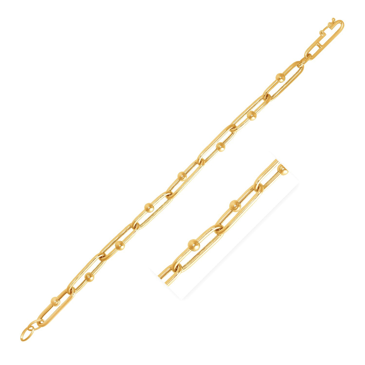 14k Yellow Gold 7 3/4 inch Beaded Oval Chain Bracelet